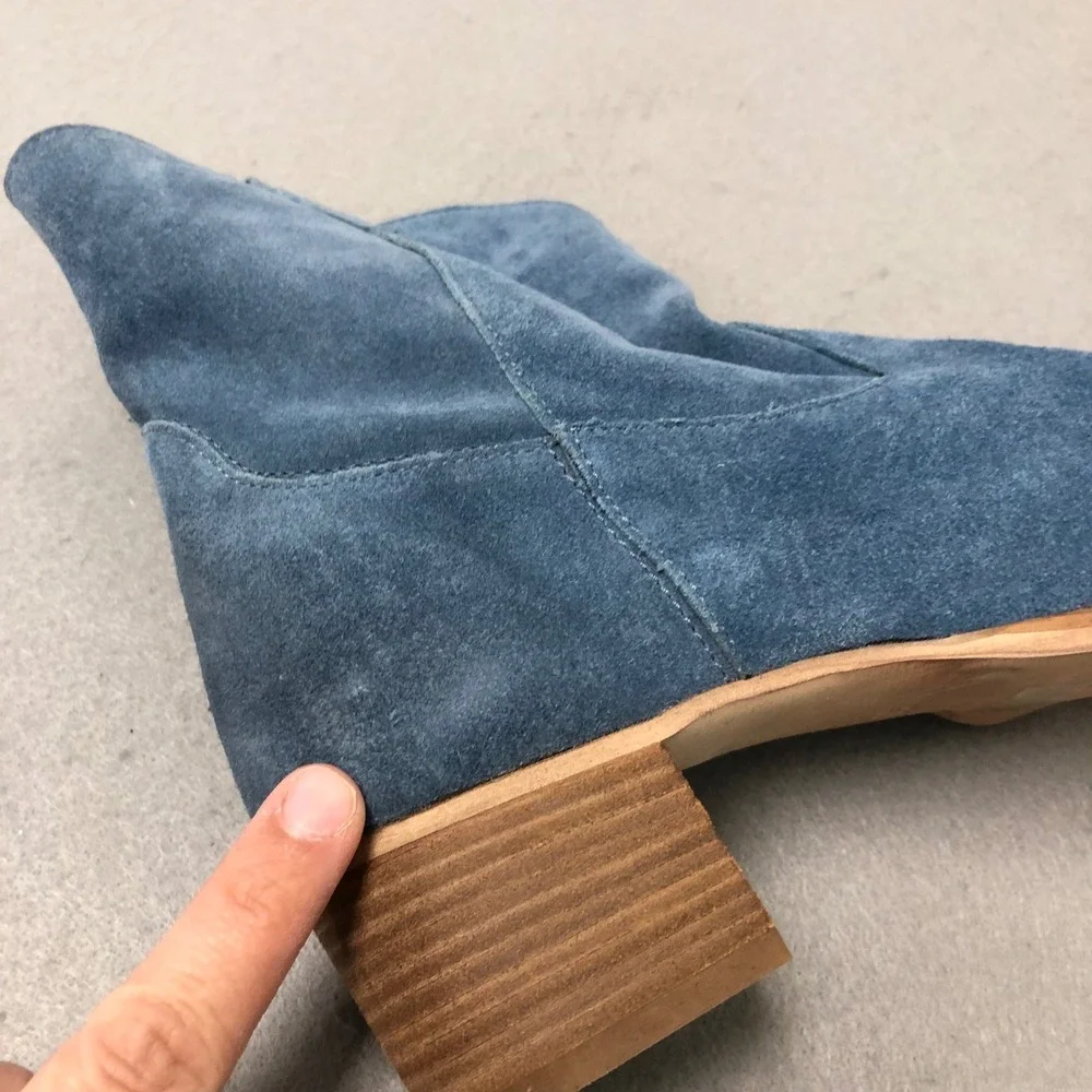 Sundance Suede Ankle Boots Women 38 Blue Western Stacked‎ Block Heel Albania